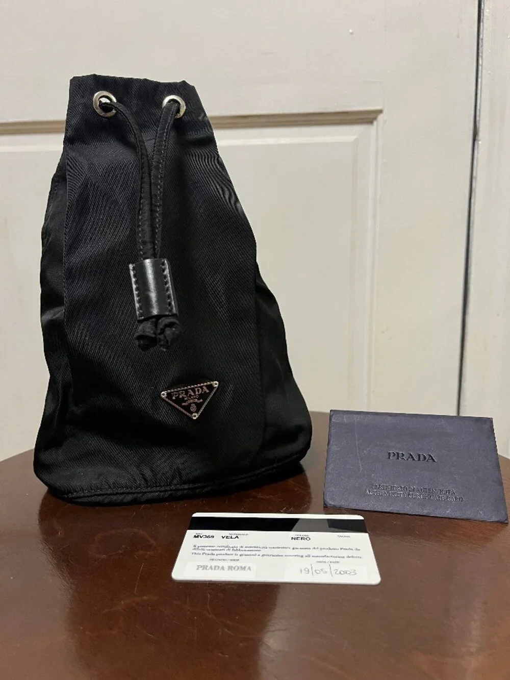 Y2K PRADA Black Nylon Drawstring Mini Bag pouch with Authentication card - Picture 2 of 10